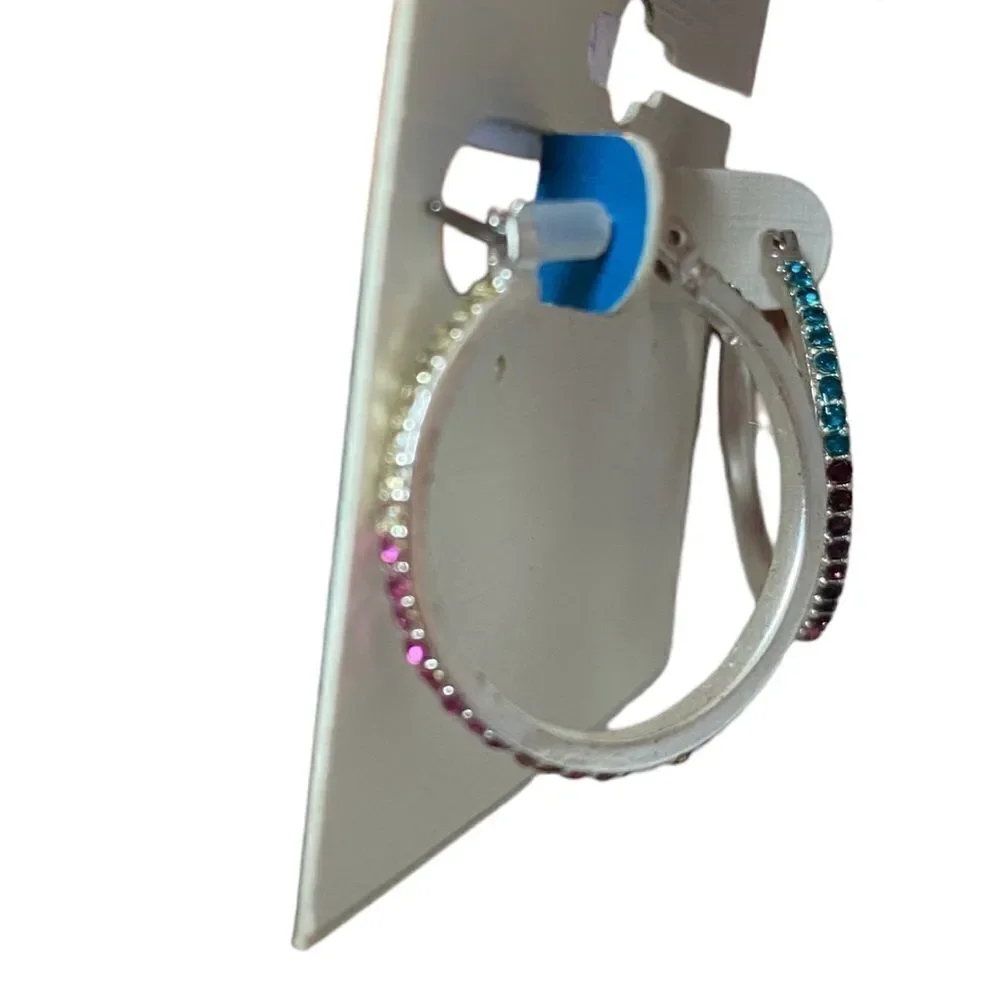 Delicate Matte Silver & Multi-Colored Hoops. Perfectly Sized for everyday wear.